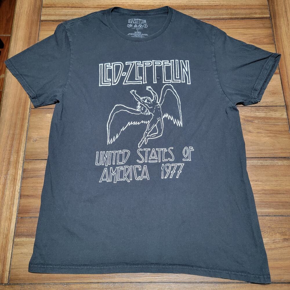 Led Zeppelin Black Unisex Tee "USA 1977" - Size Large